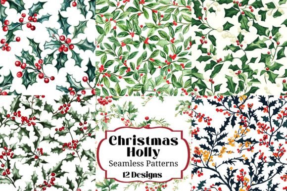 12 Christmas Holly Seamless Patterns
