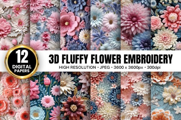 3D Fluffy Floral Embroidery Patterns