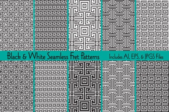 Black and White Seamless Fret Patterns