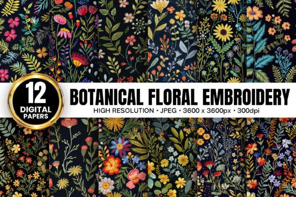 Botanical Embroidered Flowers Patterns