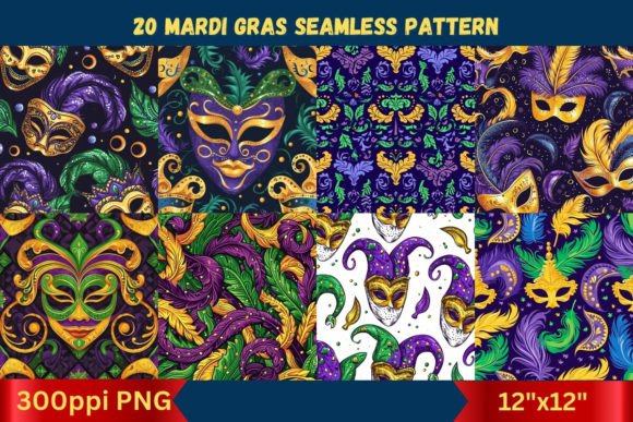 Celebrate Mardi Gras in Style with 12x12 Seamless Patterns Print on Demand Digital Downloads