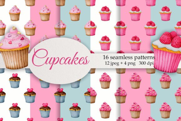 Cupcakes. Seamless Patterns Collection: A Watercolor Treasure for Creators