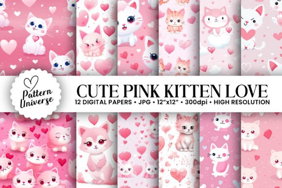 Cute Pink Kitten Hearts Patterns: The Ultimate Digital Paper Collection for Creative Projects