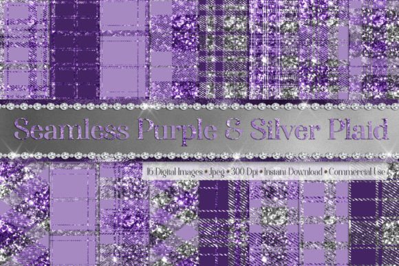 Elevate Your Creative Projects with Luxury Silver and Purple Glitter Plaid Tartan Papers
