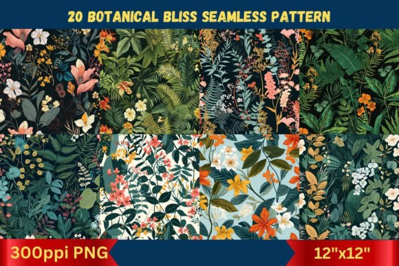 Immerse Your Designs in Nature with Botanical Bliss 12x12 Seamless Patterns
