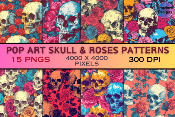 Pop Art Skull and Roses Patterns