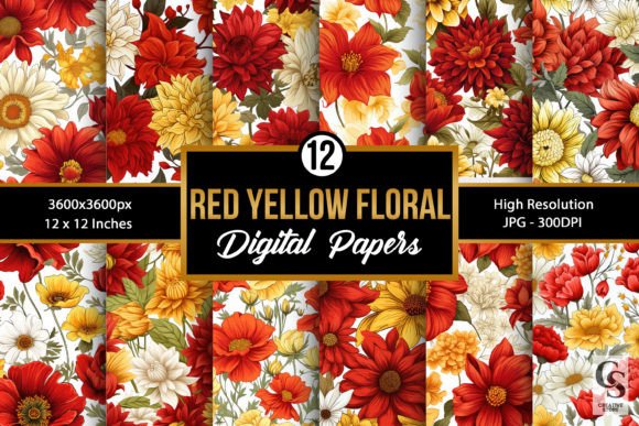 Red Yellow Flowers Seamless Patterns for Creative Projects
