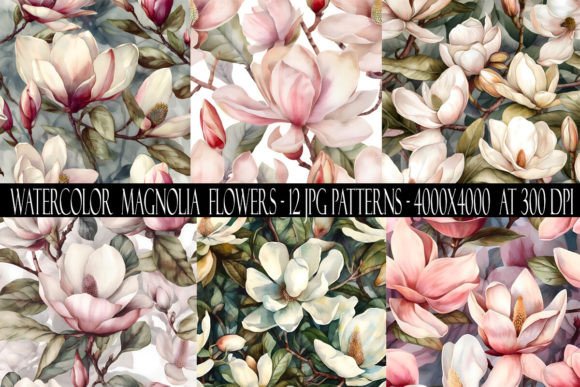 Watercolor Magnolia Flower Patterns